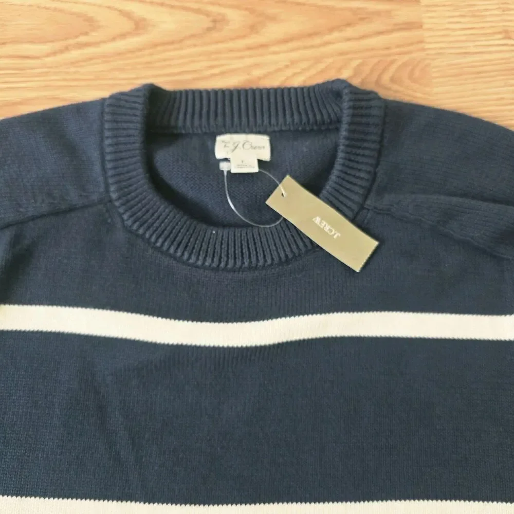 J Crew Men’s Heritage cotton Crewneck Knit Sweater Size Large Navy Preppy NEW